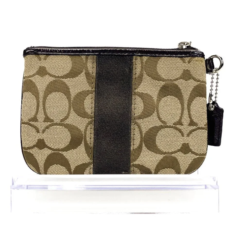 COACH Signature Canvas Wristlet Pouch w/Leather Trim - Picture 13 of 15